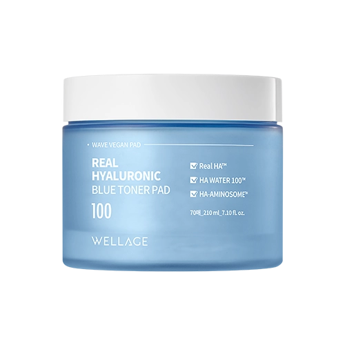 [WELLAGE] REAL HYALURONIC BLUE TONER PAD(70EA)210ML