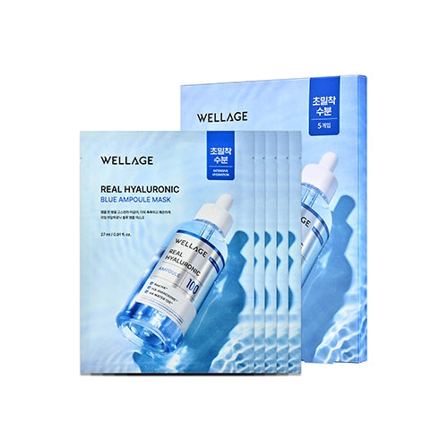 [WELLAGE] REAL HYALURONIC BLUE AMPOULE MASK(27ML*5EA)